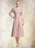 Cora A-Line Square Neckline Tea-Length Chiffon Mother of the Bride Dress STI126P0014947