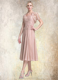 Cora A-Line Square Neckline Tea-Length Chiffon Mother of the Bride Dress STI126P0014947