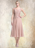 Cora A-Line Square Neckline Tea-Length Chiffon Mother of the Bride Dress STI126P0014947