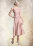 Cora A-Line Square Neckline Tea-Length Chiffon Mother of the Bride Dress STI126P0014947