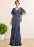 Janessa Trumpet/Mermaid V-neck Floor-Length Chiffon Mother of the Bride Dress STI126P0014951