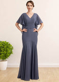 Janessa Trumpet/Mermaid V-neck Floor-Length Chiffon Mother of the Bride Dress STI126P0014951