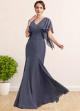 Janessa Trumpet/Mermaid V-neck Floor-Length Chiffon Mother of the Bride Dress STI126P0014951