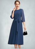 Alyson A-Line Scoop Neck Tea-Length Chiffon Mother of the Bride Dress With Ruffle Bow(s) STI126P0014954