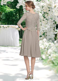 Alexa A-Line Scoop Neck Knee-Length Chiffon Lace Mother of the Bride Dress STI126P0014955