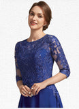 Makenna A-Line Scoop Neck Tea-Length Chiffon Lace Mother of the Bride Dress With Sequins STI126P0014959