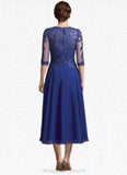 Makenna A-Line Scoop Neck Tea-Length Chiffon Lace Mother of the Bride Dress With Sequins STI126P0014959