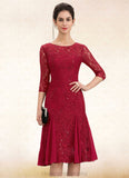 Val A-Line Scoop Neck Knee-Length Lace Mother of the Bride Dress With Sequins STI126P0014961