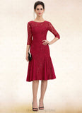 Val A-Line Scoop Neck Knee-Length Lace Mother of the Bride Dress With Sequins STI126P0014961