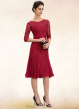 Val A-Line Scoop Neck Knee-Length Lace Mother of the Bride Dress With Sequins STI126P0014961