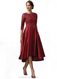 Armani A-Line Scoop Neck Asymmetrical Satin Lace Mother of the Bride Dress With Sequins Pockets STI126P0014962