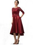 Armani A-Line Scoop Neck Asymmetrical Satin Lace Mother of the Bride Dress With Sequins Pockets STI126P0014962