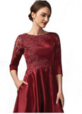 Armani A-Line Scoop Neck Asymmetrical Satin Lace Mother of the Bride Dress With Sequins Pockets STI126P0014962