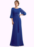 Emilia A-Line Scoop Neck Floor-Length Chiffon Mother of the Bride Dress With Ruffle Beading STI126P0014963