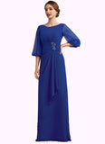 Emilia A-Line Scoop Neck Floor-Length Chiffon Mother of the Bride Dress With Ruffle Beading STI126P0014963