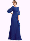 Emilia A-Line Scoop Neck Floor-Length Chiffon Mother of the Bride Dress With Ruffle Beading STI126P0014963