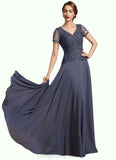 Harley A-Line V-neck Floor-Length Chiffon Lace Mother of the Bride Dress With Sequins STI126P0014964