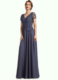 Harley A-Line V-neck Floor-Length Chiffon Lace Mother of the Bride Dress With Sequins STI126P0014964