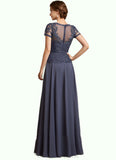 Harley A-Line V-neck Floor-Length Chiffon Lace Mother of the Bride Dress With Sequins STI126P0014964