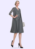 Jill A-Line V-neck Knee-Length Mother of the Bride Dress With Beading STI126P0014965