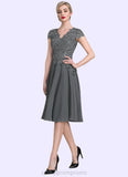 Jill A-Line V-neck Knee-Length Mother of the Bride Dress With Beading STI126P0014965