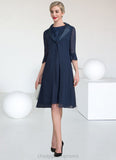 Eleanor A-Line Scoop Neck Knee-Length Chiffon Lace Mother of the Bride Dress With Ruffle STI126P0014966