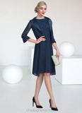 Eleanor A-Line Scoop Neck Knee-Length Chiffon Lace Mother of the Bride Dress With Ruffle STI126P0014966