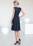 Eleanor A-Line Scoop Neck Knee-Length Chiffon Lace Mother of the Bride Dress With Ruffle STI126P0014966