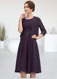 Julie A-Line Scoop Neck Knee-Length Chiffon Lace Mother of the Bride Dress With Sequins STI126P0014968