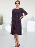 Julie A-Line Scoop Neck Knee-Length Chiffon Lace Mother of the Bride Dress With Sequins STI126P0014968