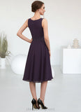 Julie A-Line Scoop Neck Knee-Length Chiffon Lace Mother of the Bride Dress With Sequins STI126P0014968