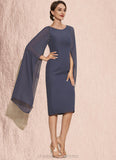 Norma Sheath/Column Scoop Neck Knee-Length Chiffon Mother of the Bride Dress With Beading STI126P0014969