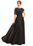 Sydney A-Line Scoop Neck Floor-Length Chiffon Mother of the Bride Dress With Ruffle Beading STI126P0014970