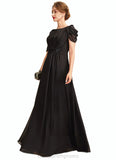 Sydney A-Line Scoop Neck Floor-Length Chiffon Mother of the Bride Dress With Ruffle Beading STI126P0014970