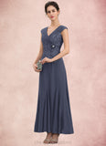 Alice A-Line V-neck Ankle-Length Chiffon Lace Mother of the Bride Dress With Ruffle Beading STI126P0014971