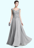 Rachael A-Line V-neck Floor-Length Chiffon Mother of the Bride Dress With Appliques Lace STI126P0014974