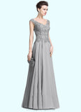 Rachael A-Line V-neck Floor-Length Chiffon Mother of the Bride Dress With Appliques Lace STI126P0014974