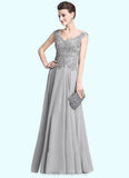 Rachael A-Line V-neck Floor-Length Chiffon Mother of the Bride Dress With Appliques Lace STI126P0014974