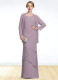 Bella Sheath/Column Scoop Neck Floor-Length Chiffon Mother of the Bride Dress With Beading Cascading Ruffles STI126P0014975