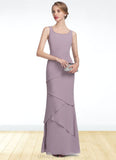 Bella Sheath/Column Scoop Neck Floor-Length Chiffon Mother of the Bride Dress With Beading Cascading Ruffles STI126P0014975