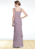 Bella Sheath/Column Scoop Neck Floor-Length Chiffon Mother of the Bride Dress With Beading Cascading Ruffles STI126P0014975