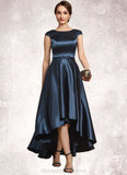 Germaine A-Line Scoop Neck Asymmetrical Satin Mother of the Bride Dress With Bow(s) Pockets STI126P0014976