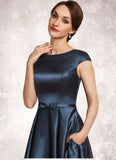 Germaine A-Line Scoop Neck Asymmetrical Satin Mother of the Bride Dress With Bow(s) Pockets STI126P0014976