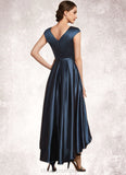 Germaine A-Line Scoop Neck Asymmetrical Satin Mother of the Bride Dress With Bow(s) Pockets STI126P0014976