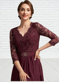 Zara A-Line V-neck Asymmetrical Chiffon Lace Mother of the Bride Dress With Beading Sequins STI126P0014980