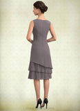 Evangeline A-Line Scoop Neck Knee-Length Chiffon Mother of the Bride Dress With Cascading Ruffles STI126P0014981