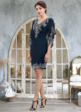 Skylar Sheath/Column V-neck Knee-Length Chiffon Lace Mother of the Bride Dress With Sequins STI126P0014983