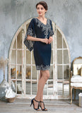 Skylar Sheath/Column V-neck Knee-Length Chiffon Lace Mother of the Bride Dress With Sequins STI126P0014983