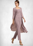 Eve Jumpsuit/Pantsuit Square Neckline Ankle-Length Chiffon Mother of the Bride Dress With Ruffle STI126P0014984