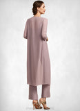 Eve Jumpsuit/Pantsuit Square Neckline Ankle-Length Chiffon Mother of the Bride Dress With Ruffle STI126P0014984